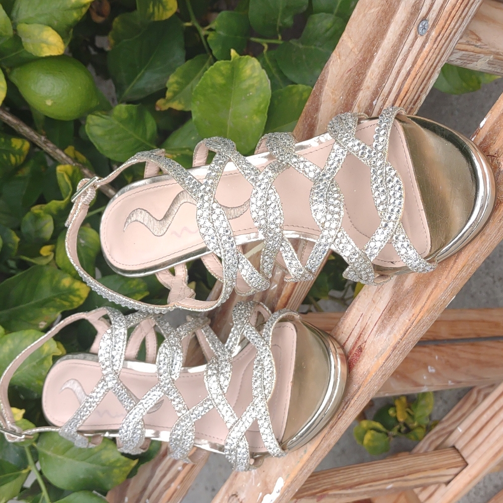 Nina Gold Glitter Strappy Heels